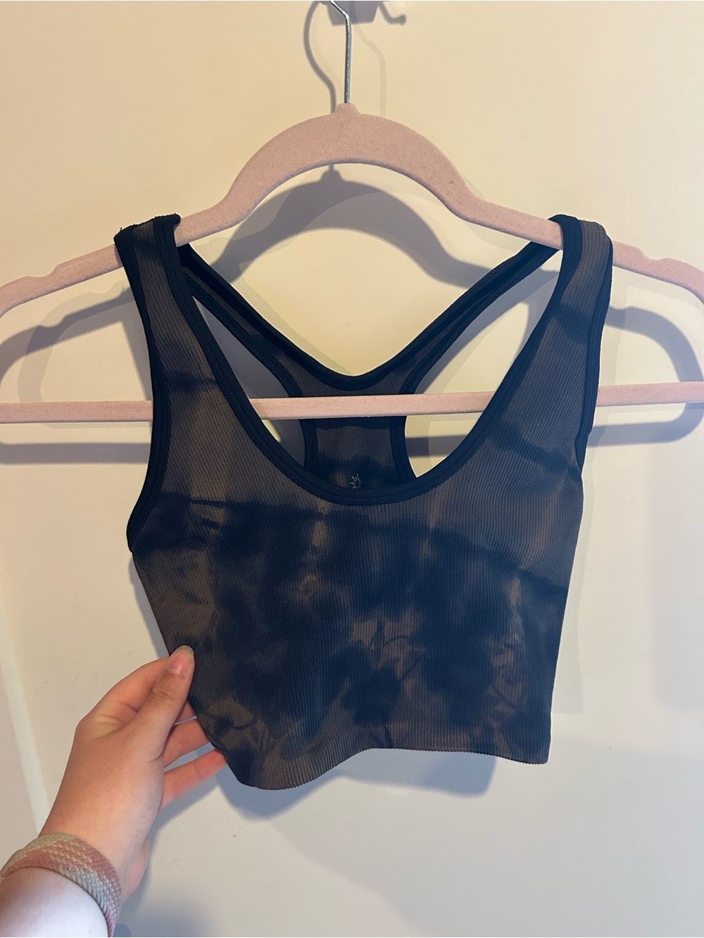 aerie Black Tie-Dye Ribbed Crop Bralette